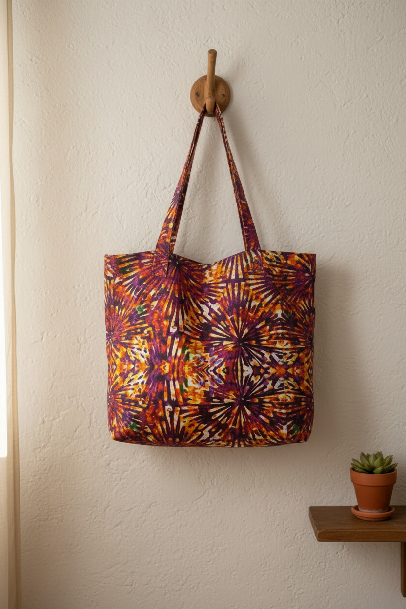 The Ruth (Orange, Purple & Cream) on a wall