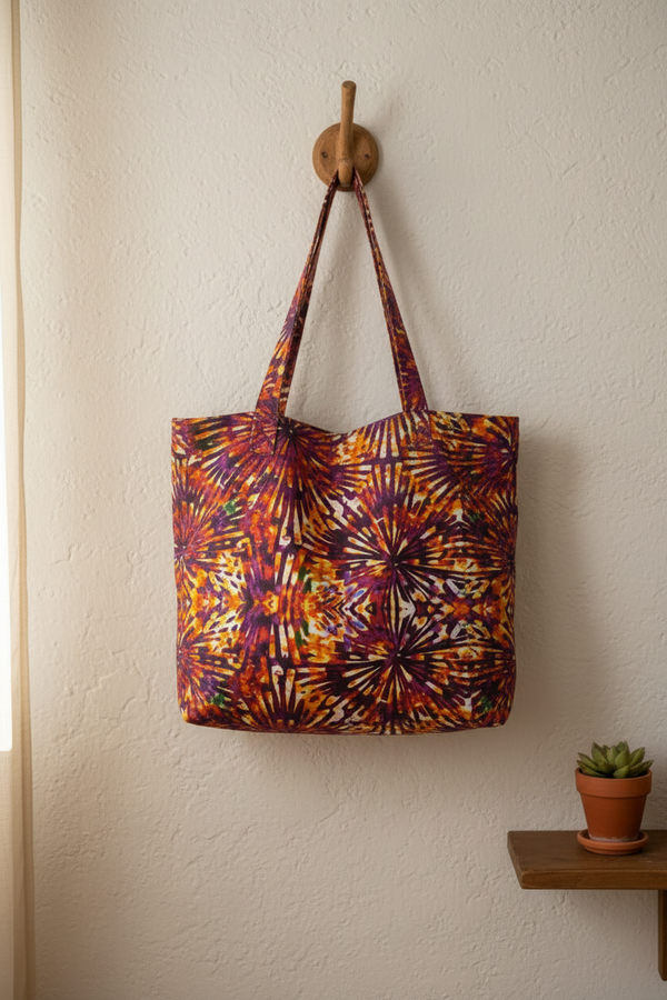 The Ruth (Orange, Purple & Cream) on a wall
